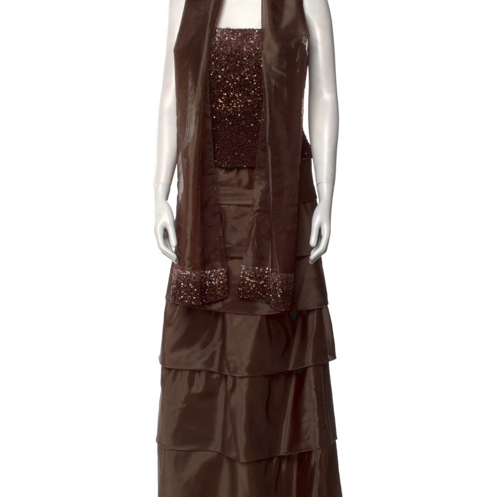 Jovani Brown Strapless Evening Gown with Scarf (not attached)